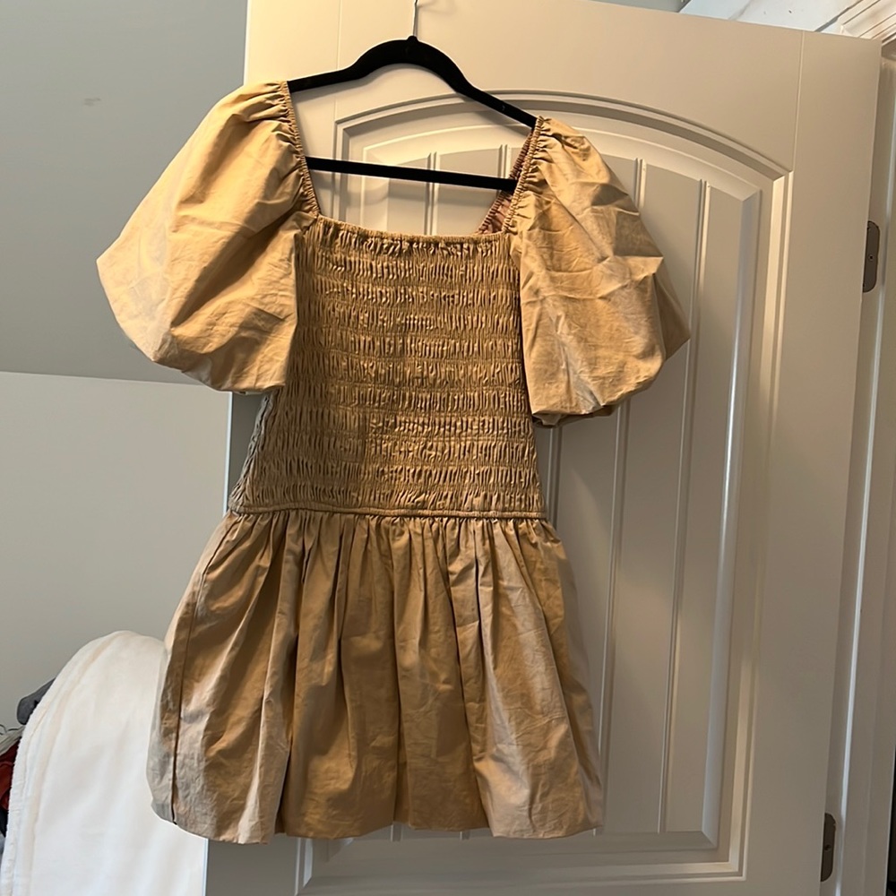 Endless Rose Tan Puff Sleeve Mini Dress